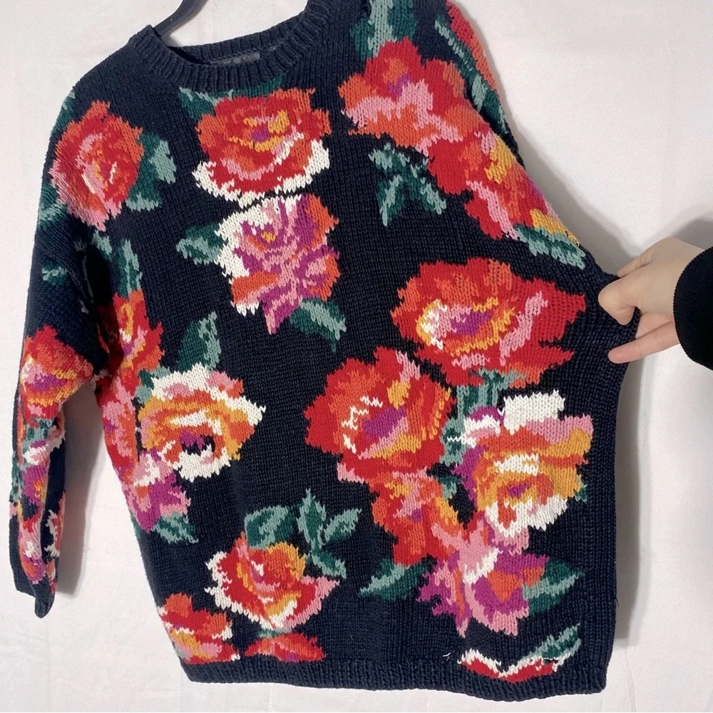 Vintage Paul Harris Ramie Cotton Floral Knit Crew Neck Sweater M Cottagecore - Picture 11 of 16